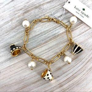 Kate Spade Black White Alice in Wonderland Teacup Charm Bracelet